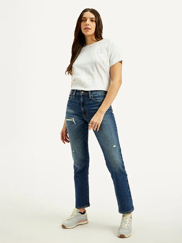 Travel Jeans for On-the-go -Women's High Rise Straight Fit Blue Jeans