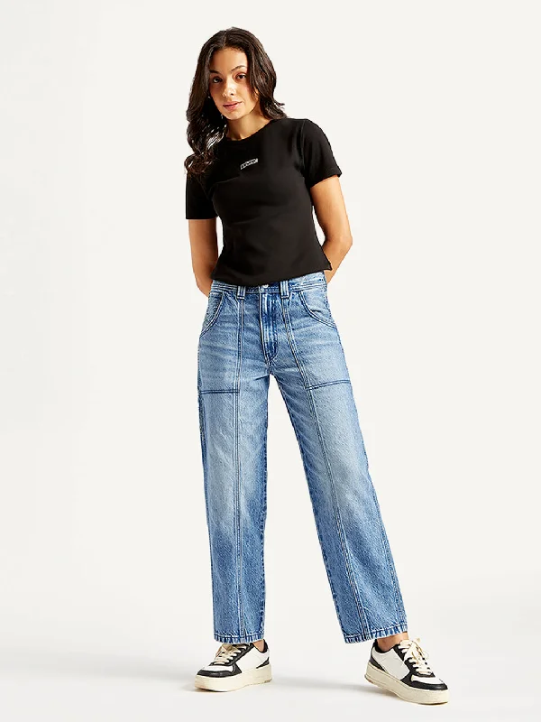 Colored Jeans for Variety -Women's High Rise Baggy Carpenter Blue Jeans