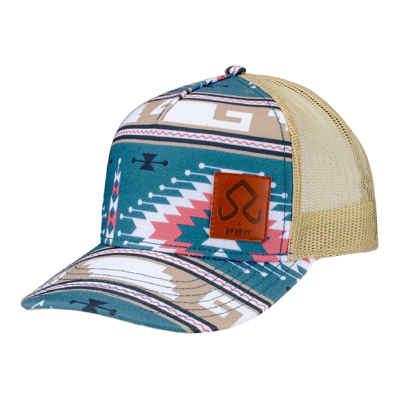 Adjustable strap cap for custom size comfort -JJ X PBR Muted Aztec Trucker Hat