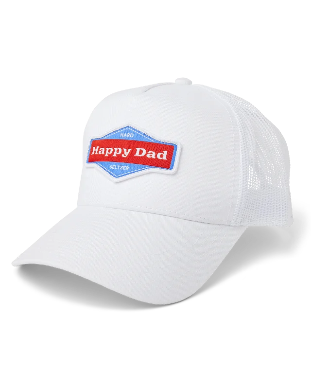 Adjustable snapback cap for easy fit tweaks -Happy Dad Trucker Hat (White)