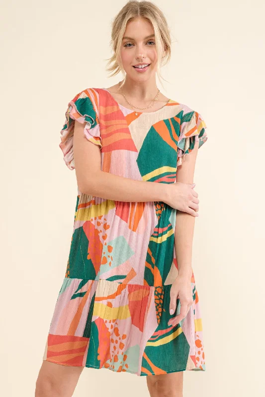 Plus size dresses with classic designs never fade -And The Why Printed Double Ruffle Sleeve Dress