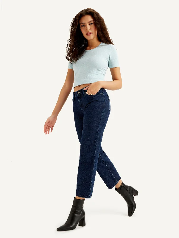 Slim Boyfriend Jeans for Hybrid -Women's Mid Rise Loose Fit Dark Blue Jeans