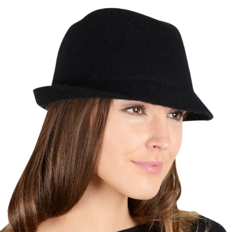 Classic navy cap for timeless wardrobe staple -Womens Lana Wool Hat With Shaped Brim Black Or Blackberry