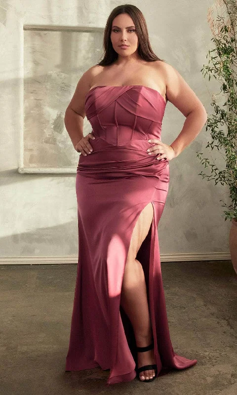 Plus size dresses with asymmetrical hems look modern -Cinderella Divine CD326C - Strapless with Corset Bodice Prom Dress