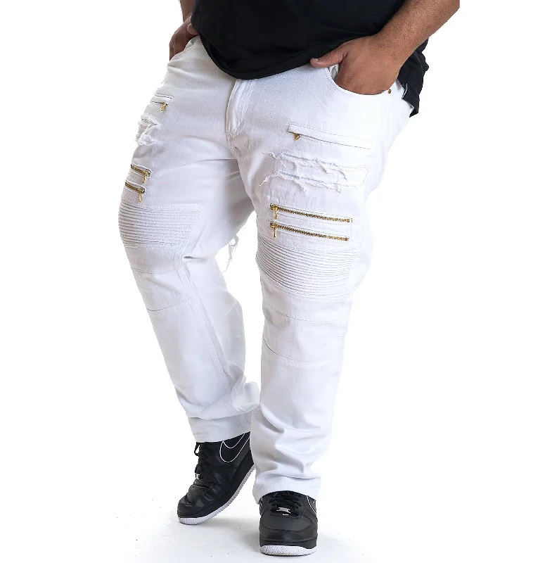 Tapered Jeans for Modern -M1740 Ripped & Repair Retro Jeans - White