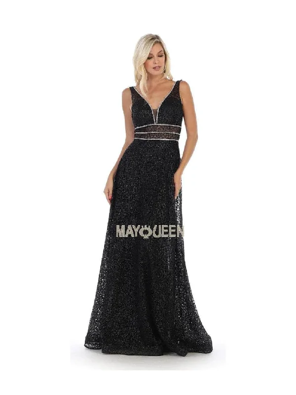 Plus size dresses with elastic waists stretch easily -May Queen MQ1623 - Embellished A-line Evening Dress