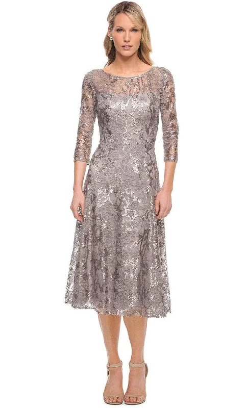 Plus size dresses featuring textured weaves add interest -La Femme 29993SC - Metallic Lace A-Line Cocktail Dress