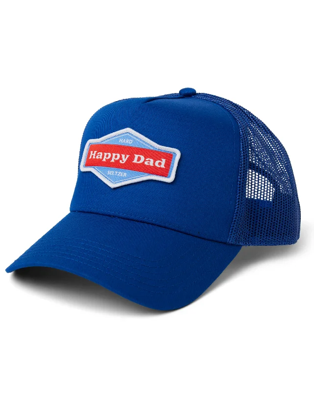 Washed cap with soft vintage feel -Happy Dad Trucker Hat (Royal Blue)