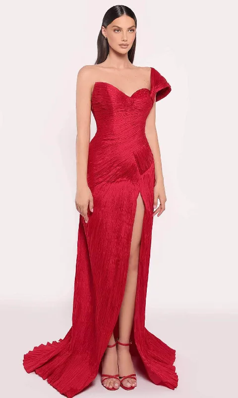 Plus size dresses with muted tones blend well -Tarik Ediz 98767 - Shirred Gown with Slit