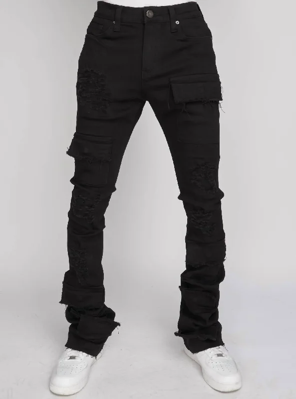 Cutoff Shorts Jeans for Fun -Men's Super Stacked Cargo Jeans In Jet Black