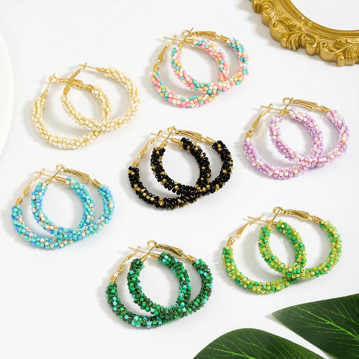 Best hoop earrings with tribal designs for a cultural and exotic aesthetic-1 Pair Casual Vacation Color Block Handmade Braid Alloy Plastic Earrings