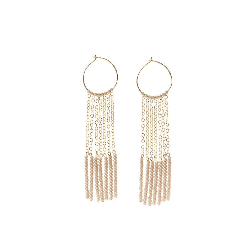 Hoop earrings with polished metal for a shiny and high-quality finish-7 Tassel XS Hoop Earrings - TAUPE