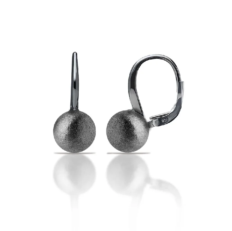 Lightweight hoop earrings for comfortable and all-day wear-925 Silver Matte Finish Black Rhodium Plated Leverback Dangling Bead Earrings - ECE00024BL