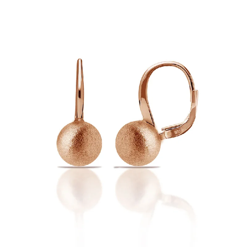 Hoop earrings with a matte finish for a sleek and sophisticated appearance-925 Silver Matte Finish Rose Gold Plated Leverback Dangling Bead Earrings - ECE00024R