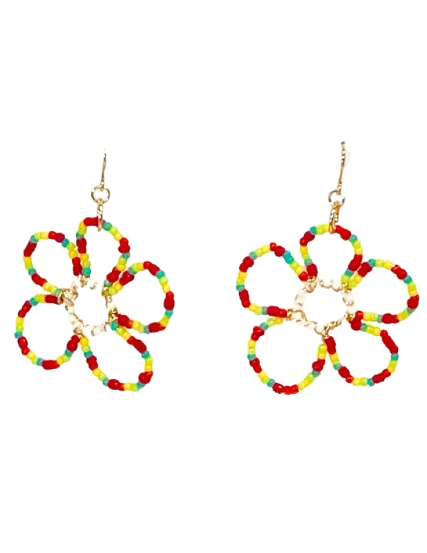 Hoop earrings with a matte finish for a sleek and sophisticated appearance-Beaded Flower Earrings