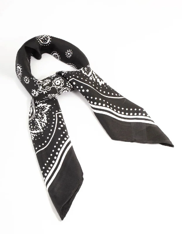 Hoop earrings with polished metal for a shiny and high-quality finish-Classic Black  Fabric Paisley Scarf