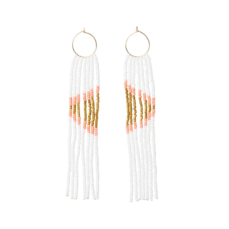 Hoop earrings with abstract wirework for an artistic, unique look-Pembetatu XS Hoop Earrings - WHITE/SALMON/GOLD