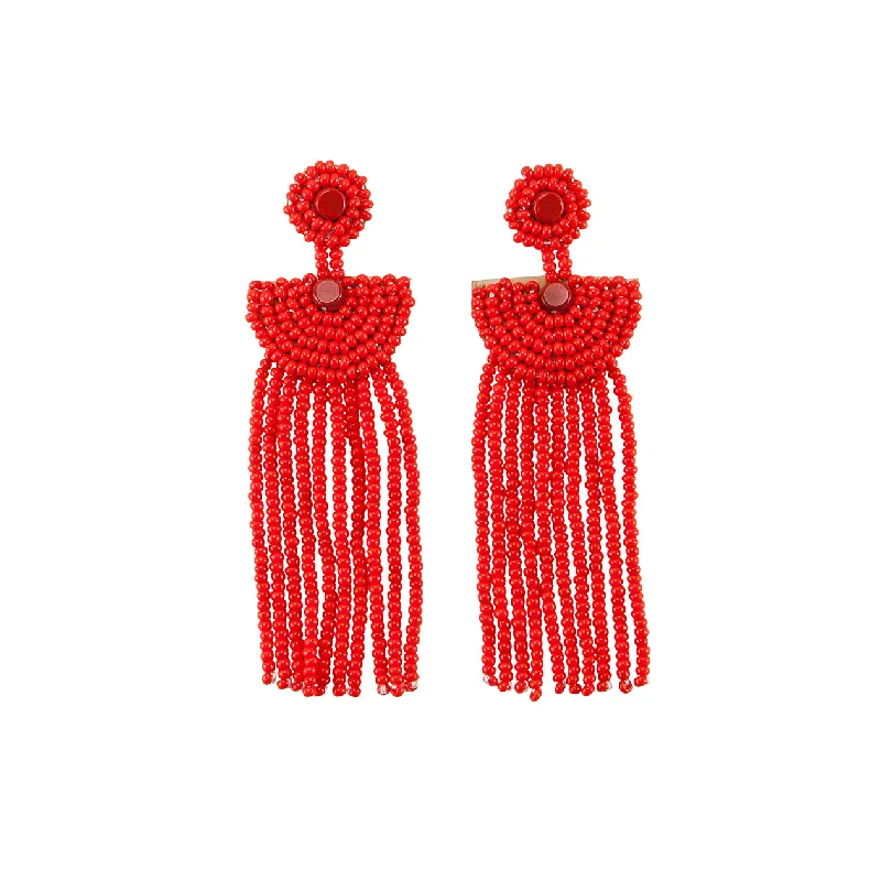 Hoop earrings with luxe velvet finishes for a rich and luxurious touch-Small Kifungo Tassel Earrings - RED