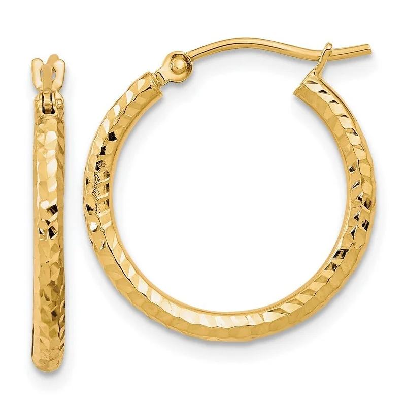 Best hoop earrings with vintage coins for a retro, antique-inspired style-Curata 10k Yellow Gold Full Diamond-cut Cut 2x21.21mm Round Tube Hoop Earrings