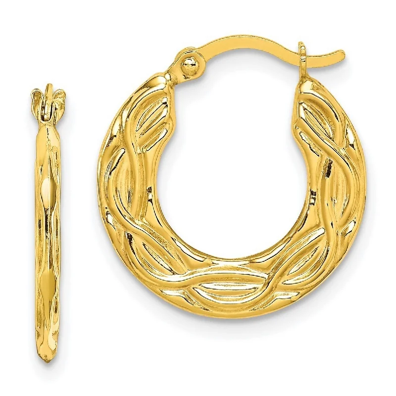 Small hoop earrings for a delicate and understated everyday wear-Curata 10k Yellow Gold Patterned Hoop Earrings 18x2mm