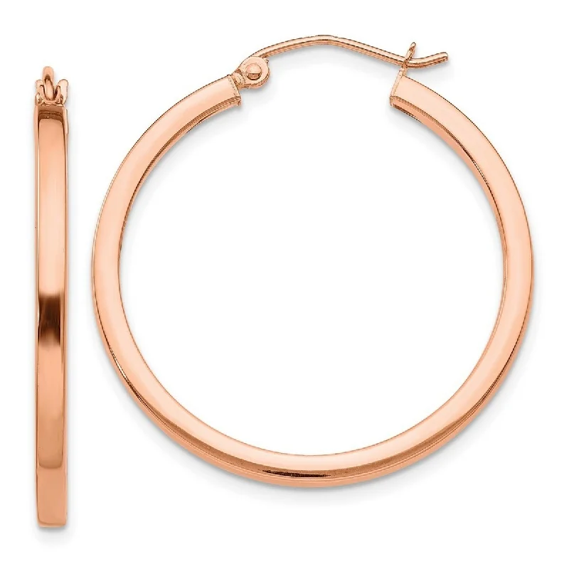 Best hoop earrings with stacked layers for a dimensional and bold look-Curata 14k Rose Gold Light Satin Diamond Cut 30x2mm Classic Square Hoop Earrings