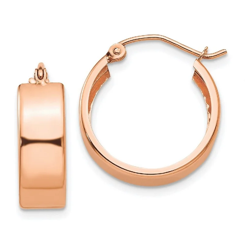 Best hoop earrings with stacked layers for a dimensional and bold look-Curata 14k Rose Gold Solid Polished 16x5.5mm Flat Hoop Earrings