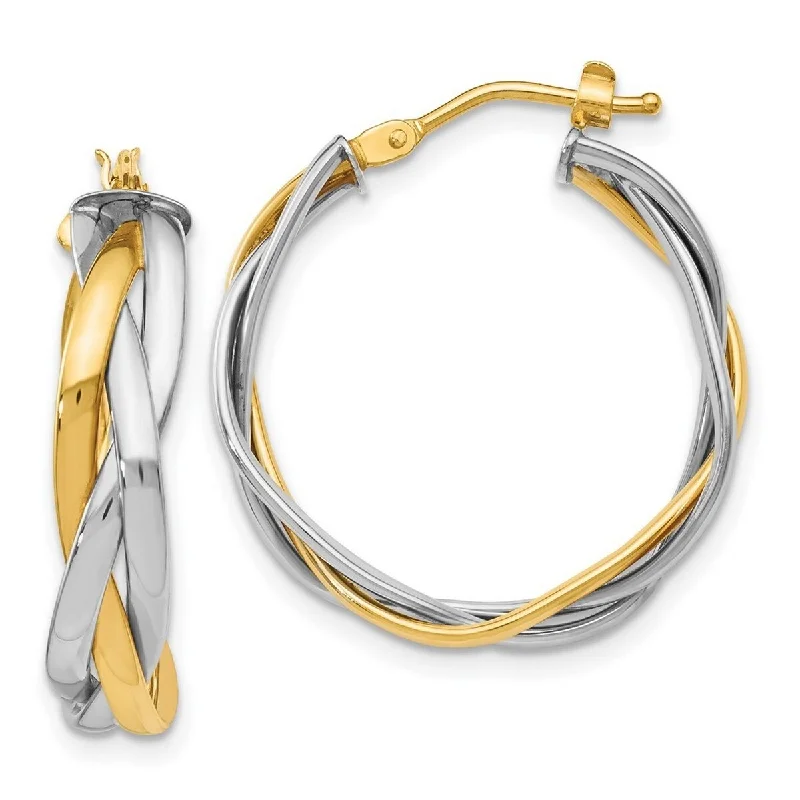 Best hoop earrings with crescent-shaped designs for a bold, moon-inspired style-Curata 14k Two Tone Gold 28x3.75mm Braided Triple Hoop Earrings