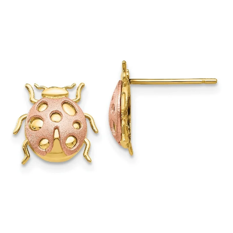 Best hoop earrings with detachable studs for a versatile and adjustable accessory-Curata 14k Two Tone Gold Girls Pink Ladybug Post Earrings - 14x11mm