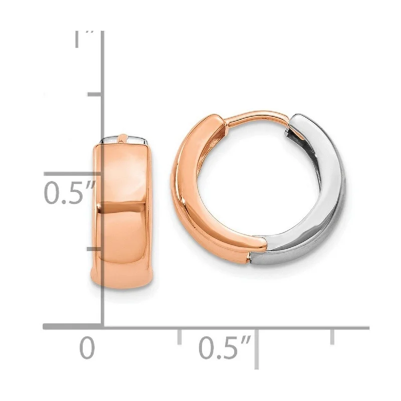 Hoop earrings with tortoiseshell designs for a chic and classic style-Curata 14k Two tone White and Rose Gold Hinged Hoop Earrings - 10x5mm