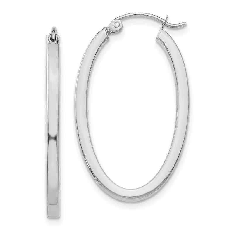 Stylish hoop earrings with diamond accents for an elegant and sparkling effect-Curata 14k White Gold Polished tube 2x30mm Long Oval Hoop Earrings