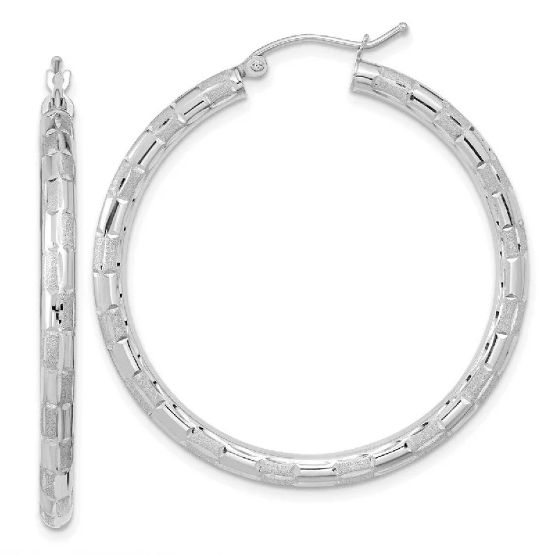 Best hoop earrings with oval shapes for a unique and elongated design-Curata 14k White Gold Satin Finish Diamond cut 42x3mm Classic Hoop Earrings