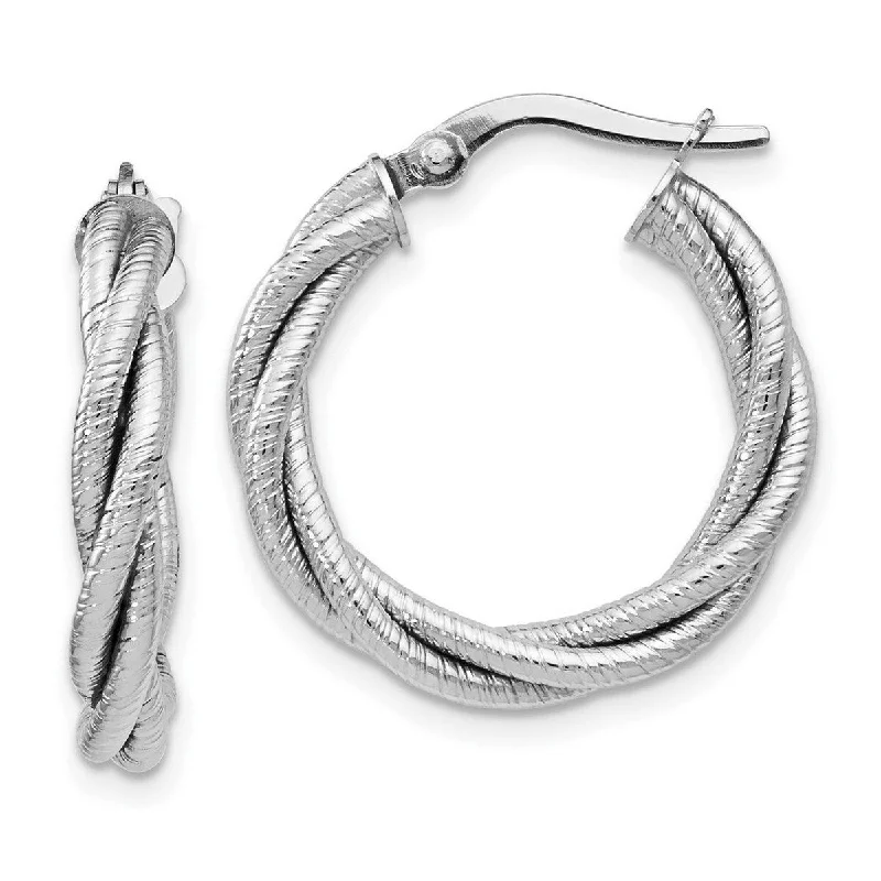 Hoop earrings with textured finishes for a vintage and classic style-Curata 14k White Gold Textured Triple Twist Hoop Earrings 21x3.5mm