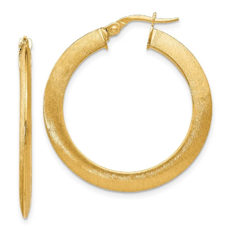 Hoop earrings with diamond-cut surfaces for added sparkle and shine-Curata 14k Yellow Gold 35x2mm Brushed Knife-edged Hoop Earrings