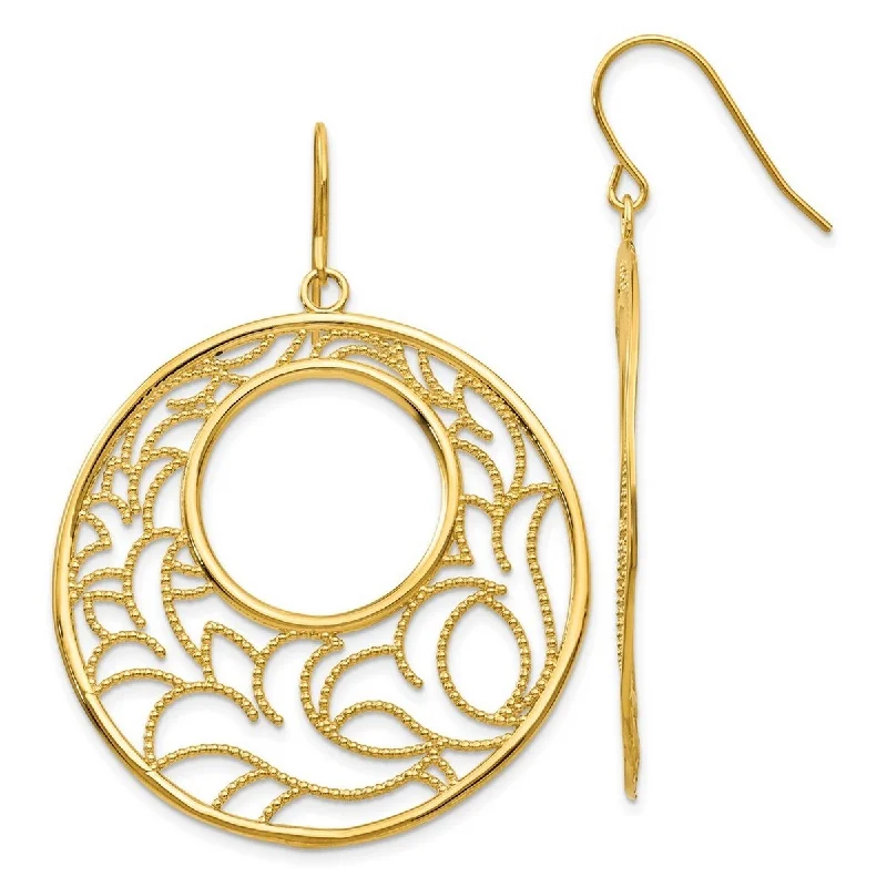 Hoop earrings with circle designs for a classic and timeless shape-Curata 14k Yellow Gold Dangle Polished Shepherd hook Circle Earrings - 52x39mm