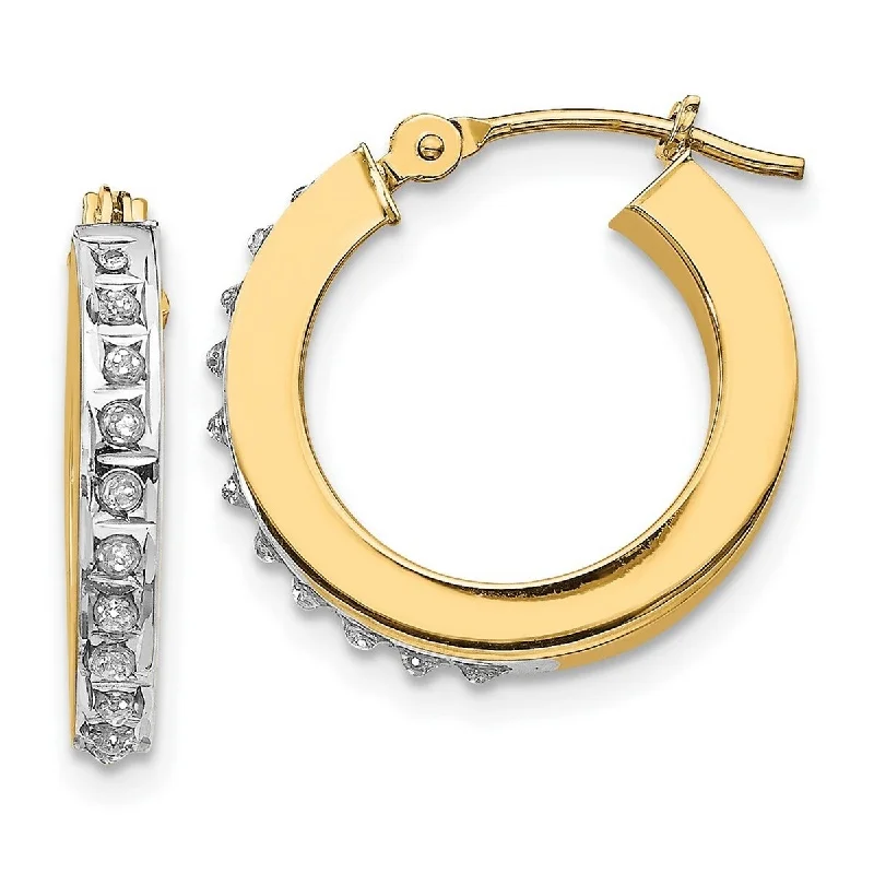 Medium hoop earrings for an everyday look with the perfect balance of style-Curata 14k Yellow Gold Diamond Accent Round Hinged Hoop Earrings - Measures 16x2mm