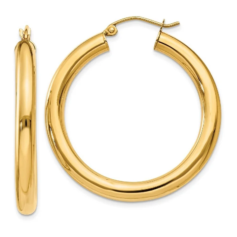 Best hoop earrings with snake-inspired designs for an edgy and fierce vibe-Curata 14k Yellow Gold Polished 4x35mm Round Hoop Earrings