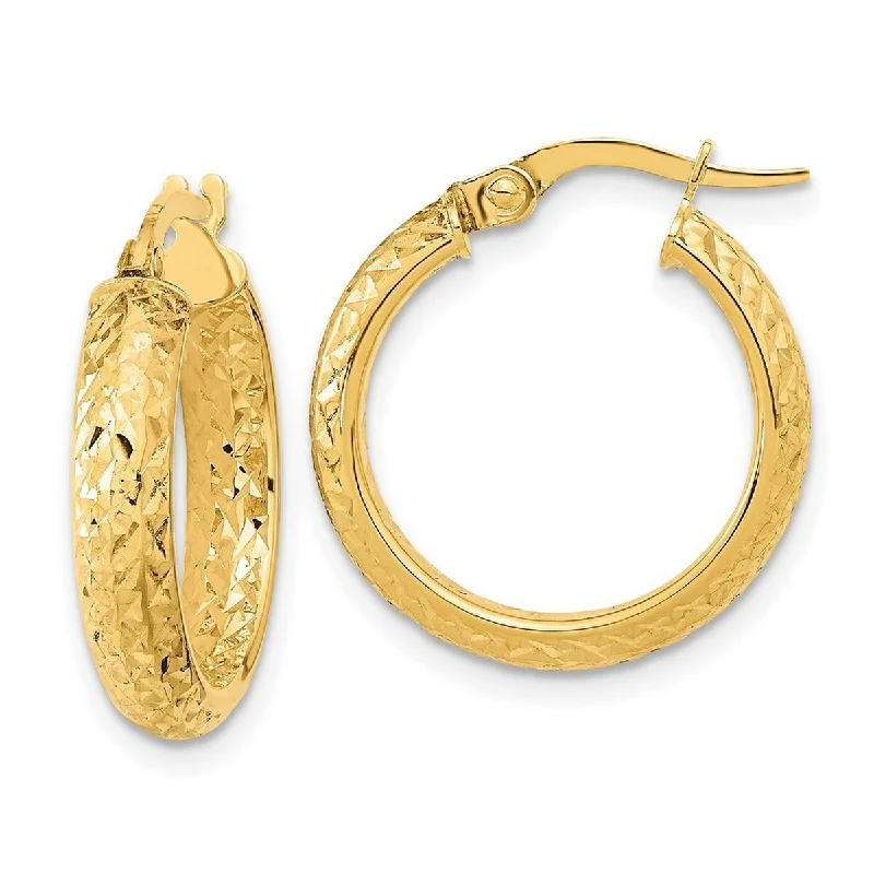 Hoop earrings with floral motifs for a feminine and nature-inspired look-Curata 14k Yellow Gold Polished and Sparkle Cut Inside And Out Fancy Hoop Earrings - 20.79x19mm Wide 3.75 Jewelry