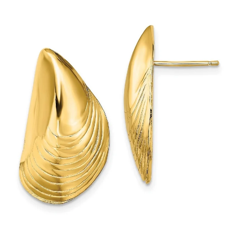 Hoop earrings with snake print designs for an edgy, wild appearance-Curata 14k Yellow Gold Polished Mussel Shell Post Earrings 24.4x13.2mm