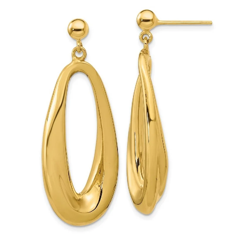 Best hoop earrings with geometric shapes for a modern and artistic appeal-Curata 14k Yellow Gold Polished Oval Long Drop Dangle Earrings 40.4x15.45mm