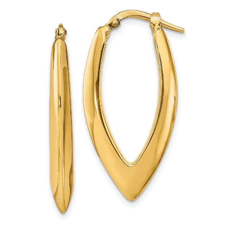 Best hoop earrings with blackened metal for an edgy and bold appearance-Curata 14k Yellow Gold Polished Pointed Oval Hoop Earrings - 34.3x17.5mm