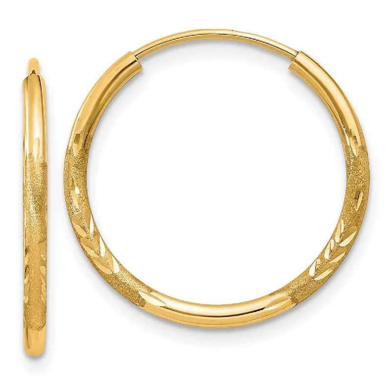 Best hoop earrings with delicate chain details for a trendy and stylish design-Curata 14k Yellow Gold Polished tube 1.5x17mm Satin Sparkle Cut Endless Hoop Earrings