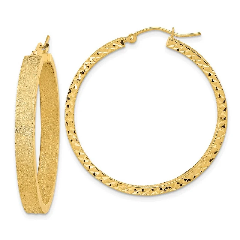 Best hoop earrings with sterling silver for an affordable and chic design-Curata 14k Yellow Gold Satin and Textured Edge Hoop Earrings 35.97x4mm