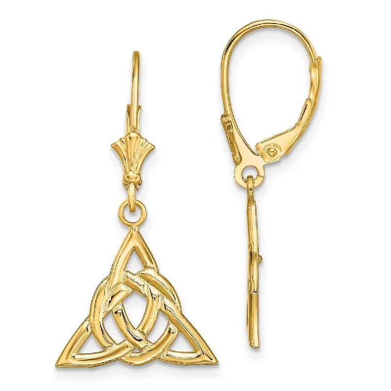 Best hoop earrings with vintage-style detailing for a nostalgic and timeless look-Curata 14k Yellow Gold Small Cut out Celtic Trinity Knot Leverback Earrings 31.35x16mm