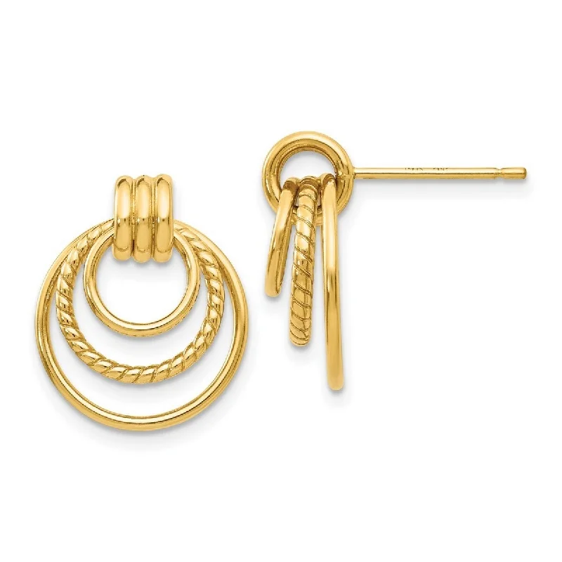 Hoop earrings with crescent moon shapes for a celestial and mystical appearance-Curata 14k Yellow Gold Textured Twisted Door Round Knocker Earrings 18x15mm