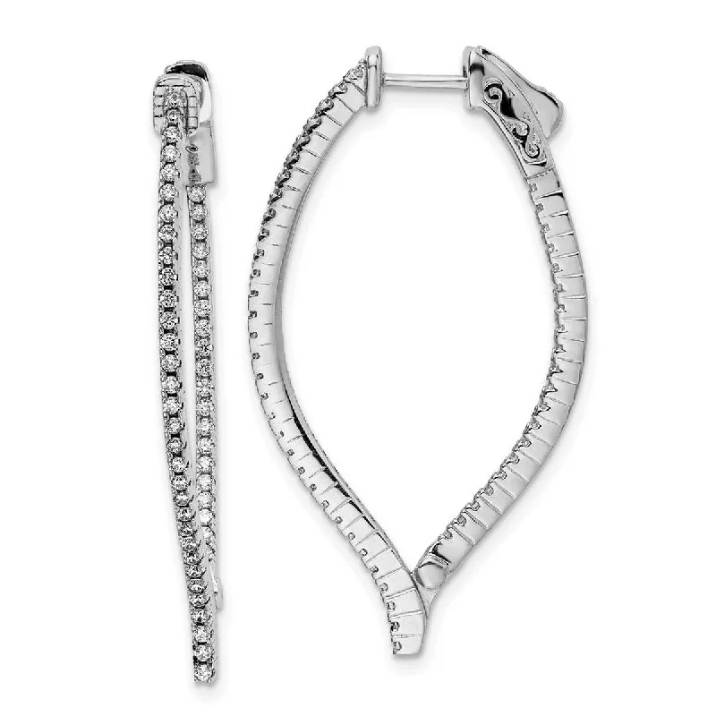 Best hoop earrings with twisted rope designs for a nautical-inspired style-Curata 925 Sterling Silver CZ Cubic Zirconia Simulated Diamond In and Out Earrings Measures 42.5x23.5mm Wide 1.5mm Thick