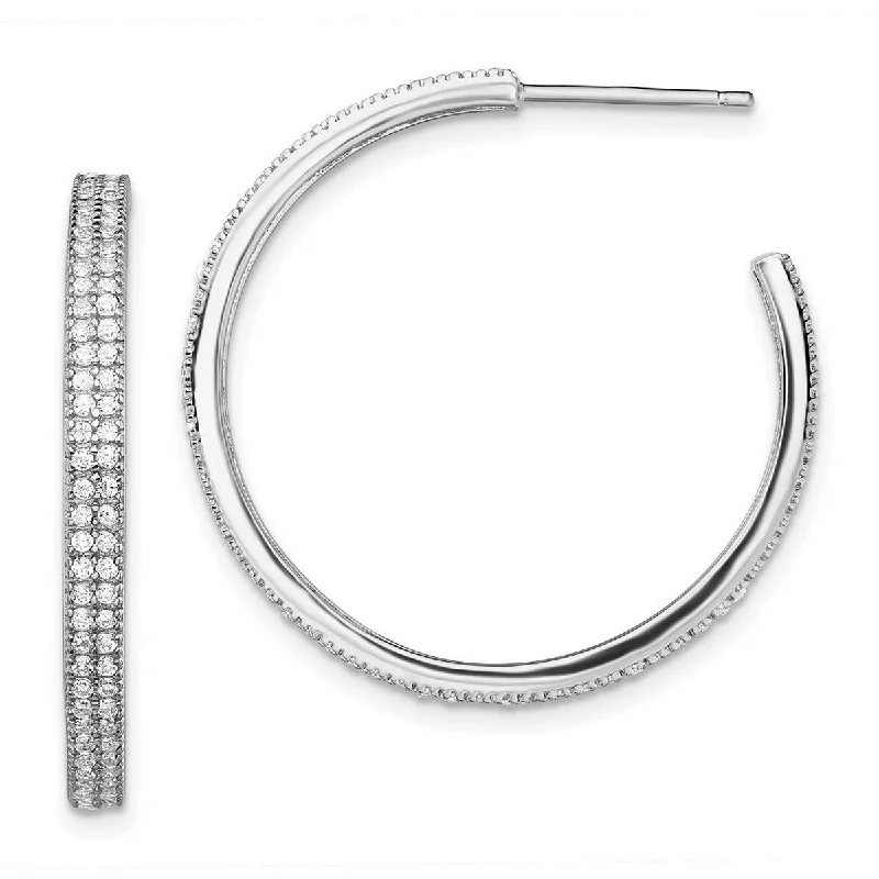 Best hoop earrings with butterfly motifs for a playful and whimsical appearance-Curata 925 Sterling Silver Rhodium Plated CZ Cubic Zirconia Simulated Diamond 30x3mm Hoop Earrings Measures 34x33mm Wide 3mm