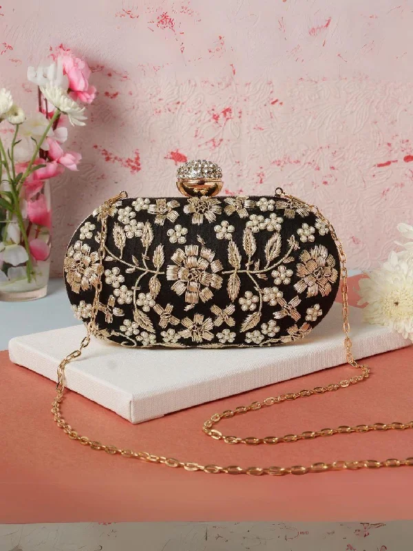 Designer Oval Dabka Embroidery Work Clutch