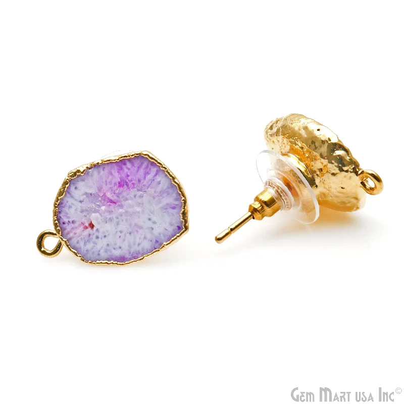 Hoop earrings with circle designs for a classic and timeless shape-DIY Geode Druzy 21x13mm Gold Electroplated Loop Connector Studs Earrings