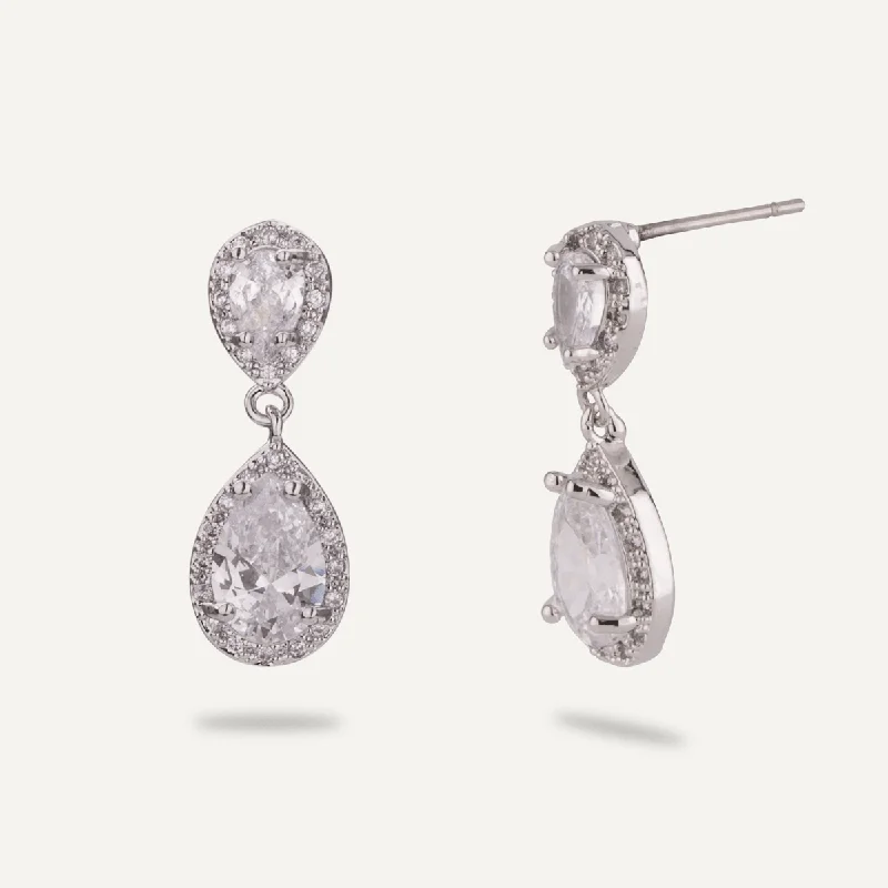 Best hoop earrings with geometric cuts for a sharp, modern appeal-Elizabeth Cubic Zirconia Post Earrings In Silver-Tone