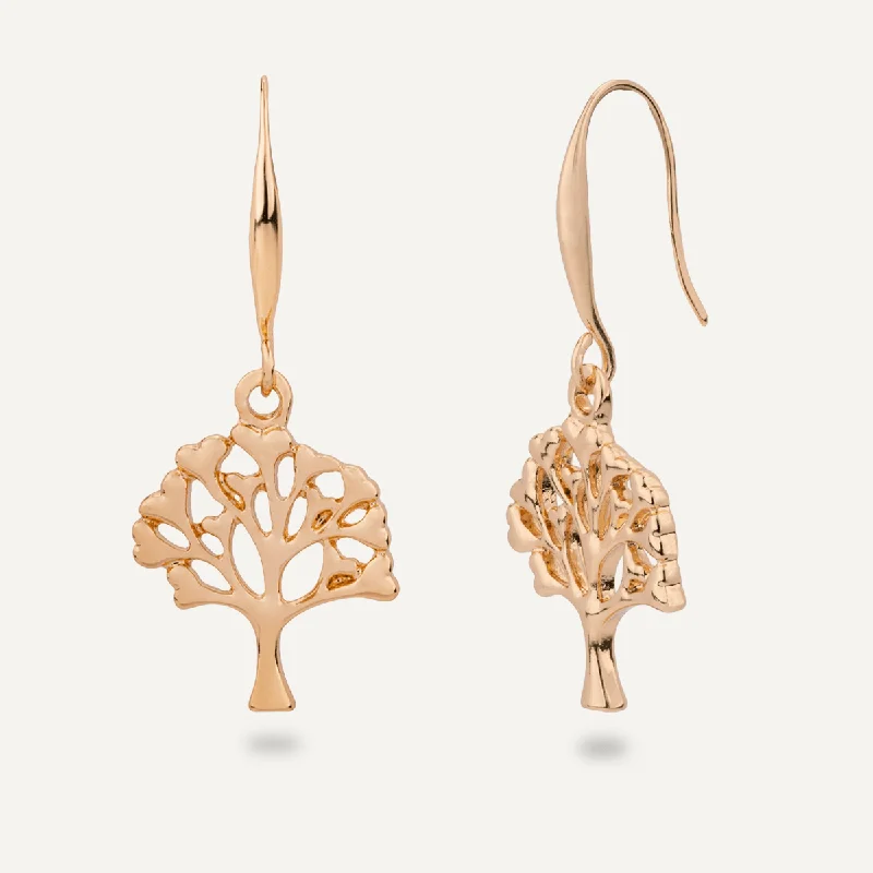 Hoop earrings with abstract wirework for an artistic, unique look-Eternal Tree of Life Hook Earrings In Gold-Tone